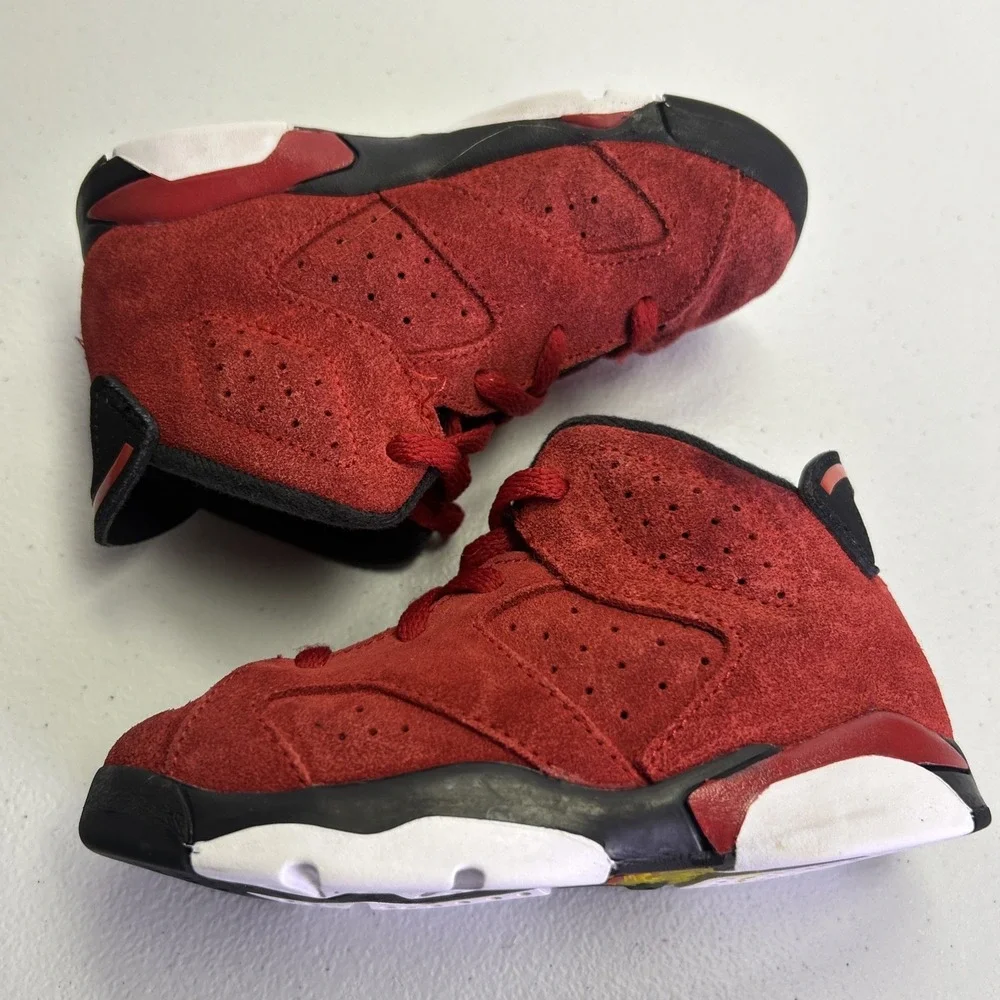 Nike Air Jordan 6 Retro TD Toro Bravo Red Suede Black 384667-106 Size 8C Toddler